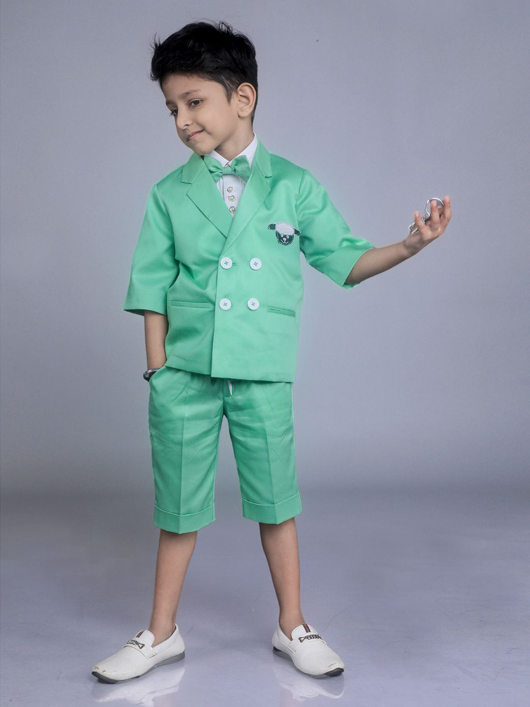 BAYA COUTURE Boys Notched Lapel Collar Party Blazer and Shorts With Shirt 3-Piece Suits