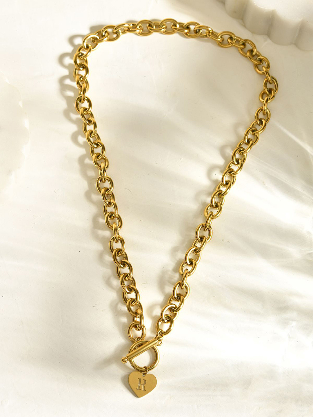 AQUASTREET 18K Gold Plated Antitarnish Waterproof Heart Initial R Chain