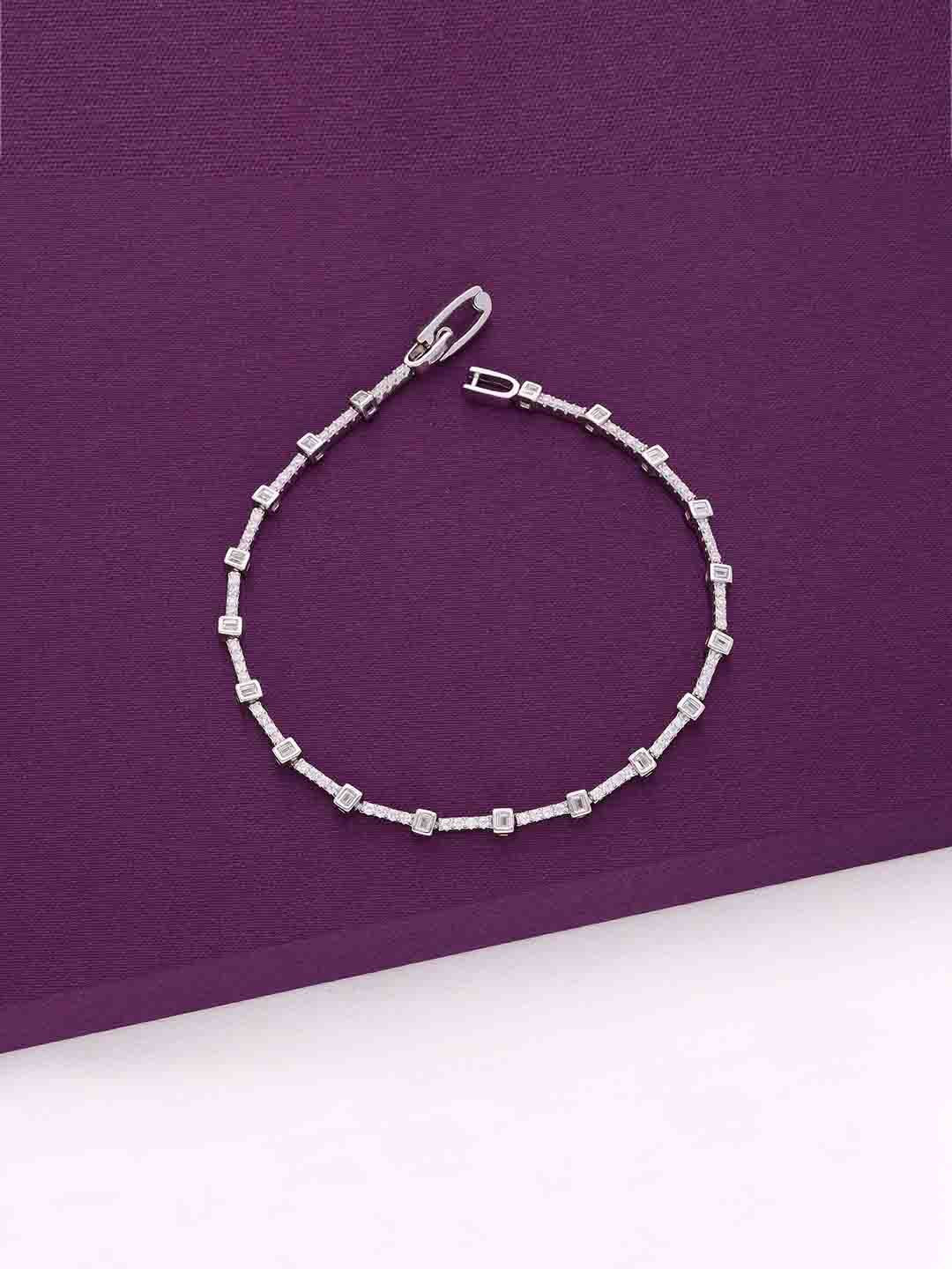KAI JEWEL Women 92.5 Silver Stunning Box Cut Cubic Zirconia Rhodium-Plated Link Bracelet