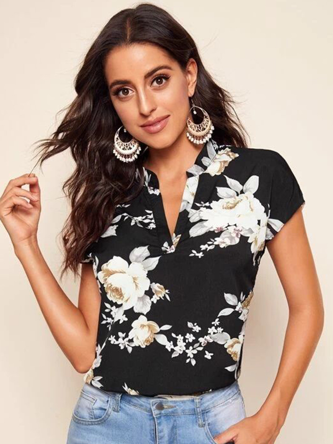 Stylecast X Slyck Floral Print V-Neck High-Low Top
