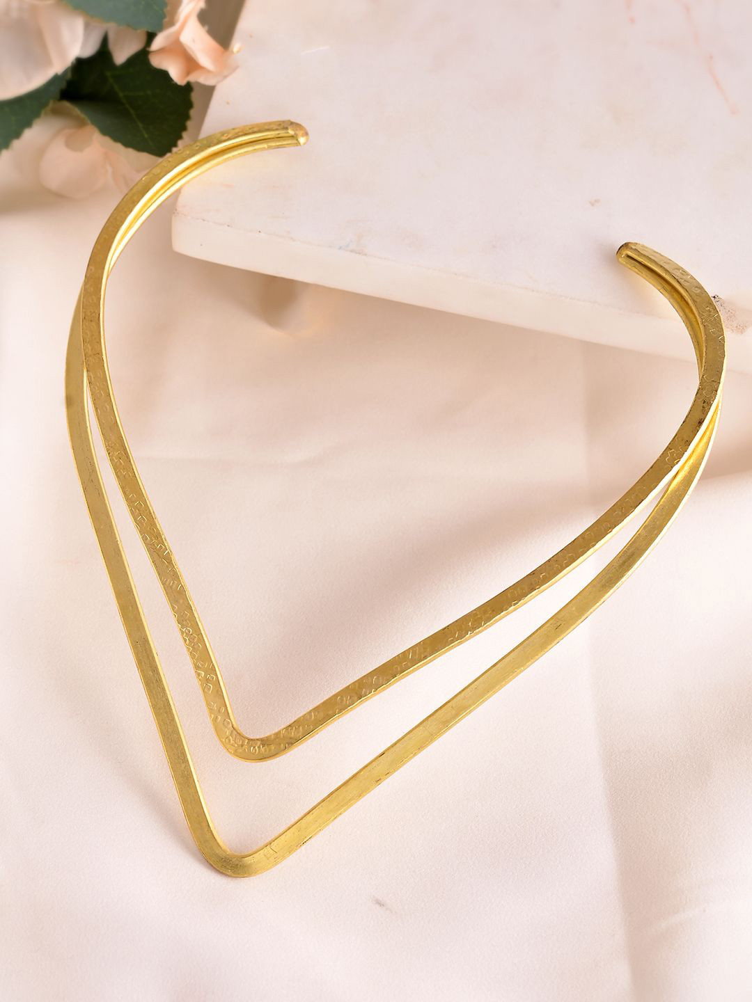 Silvermerc Designs Brass Gold-Plated Elegant Double V-Shaped Necklace