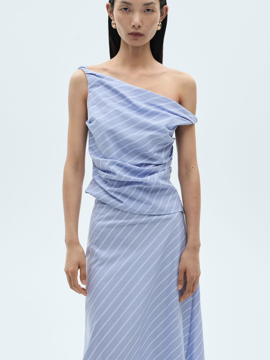 MANGO Striped Drape Asymmetric Top