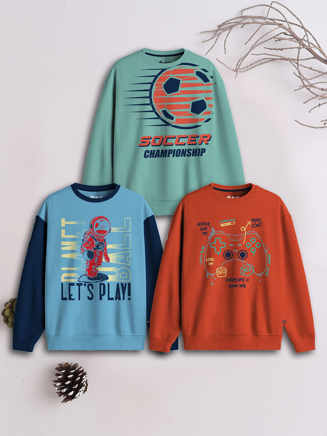 3PIN Boys Pack of 3 Printed Sweatshirt