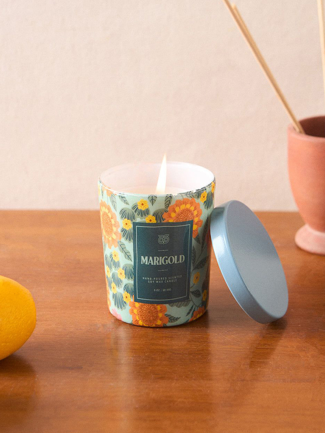 Chumbak Soya Wax Scented 1 Wick Marigold Floral Geometric Regular Jar Candles