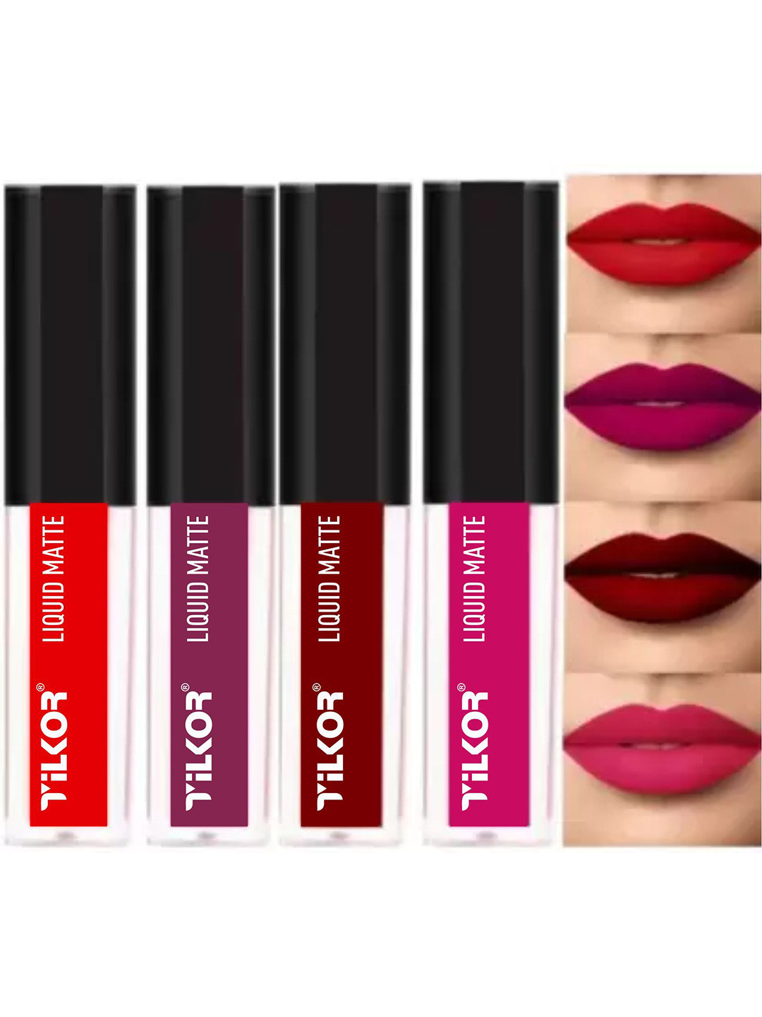 TILKOR Set Of 4 Long-Lasting Mini Matte Liquid Lipsticks- 1.5 ml Each - Wine Red