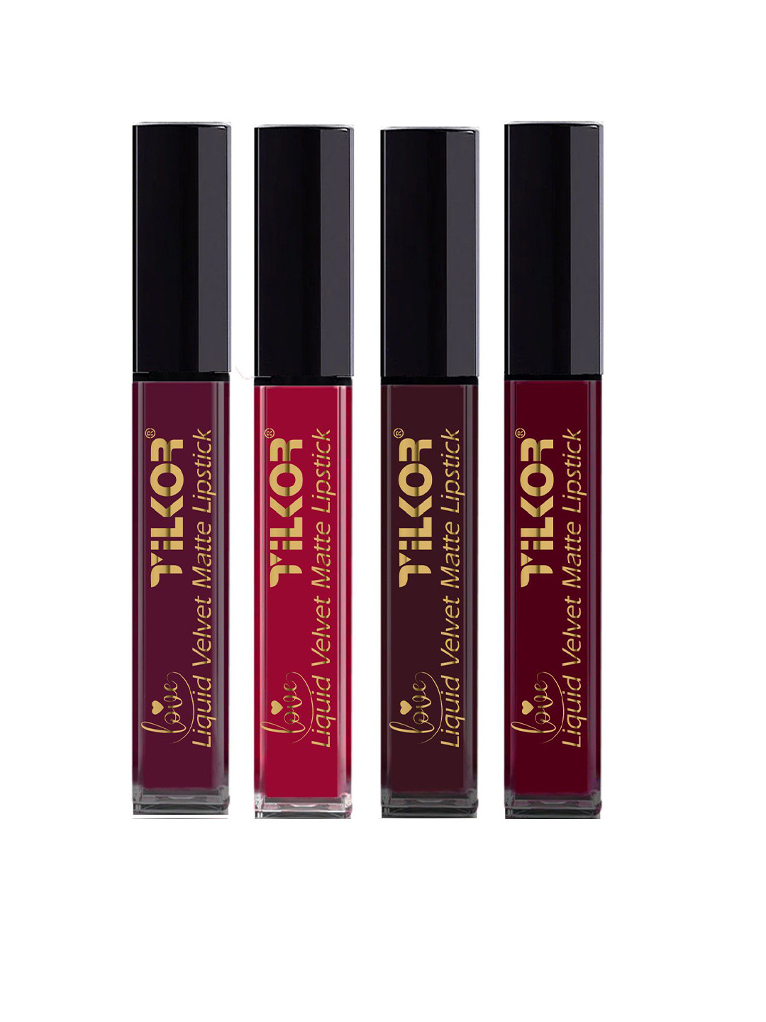 TILKOR Set Of 4 Mini Matte High Coverage Liquid Lipsticks - Blood Red - 1.5 ml Each
