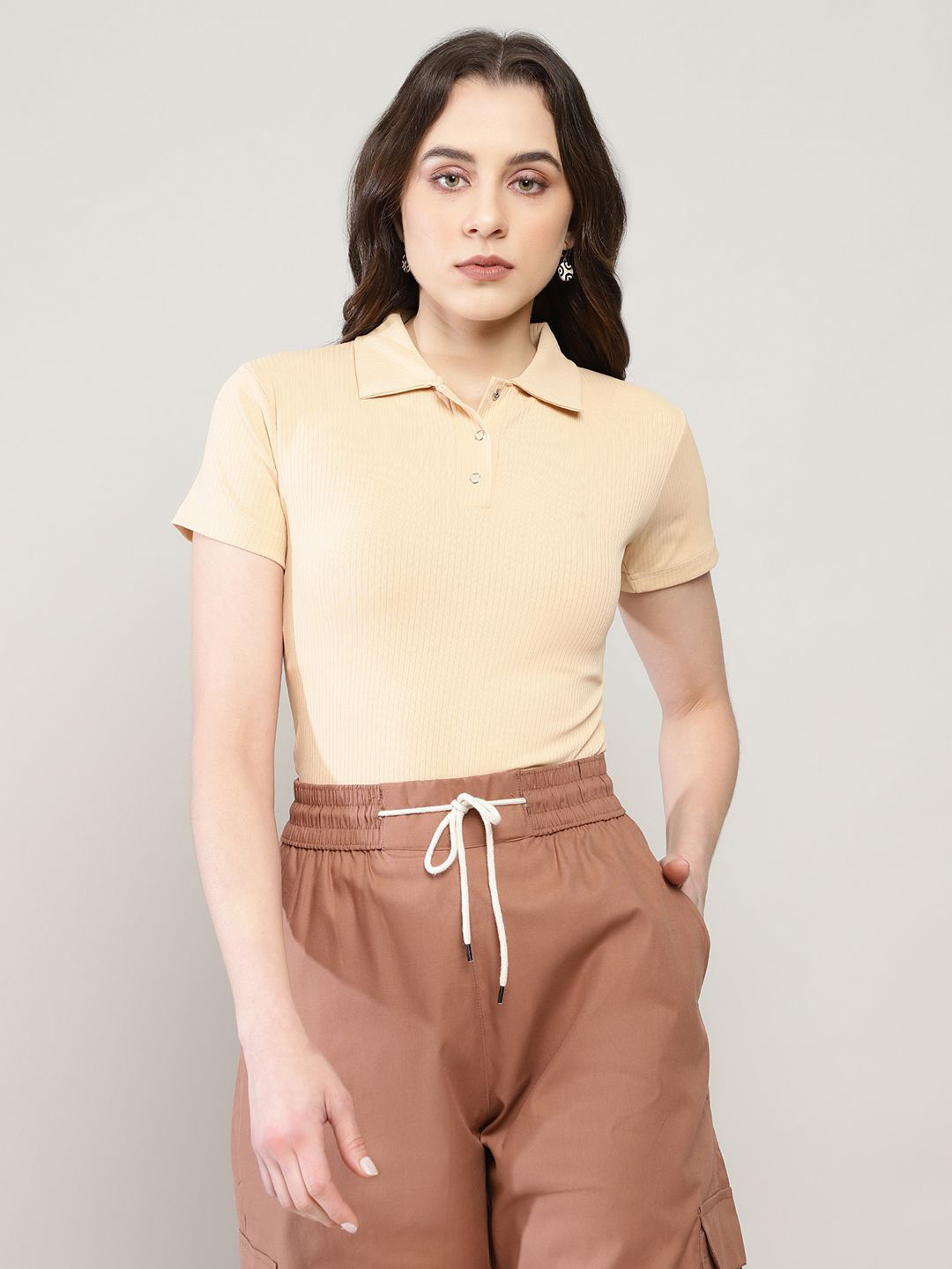 AVANOVA Women Shirt Collar Fitted Top