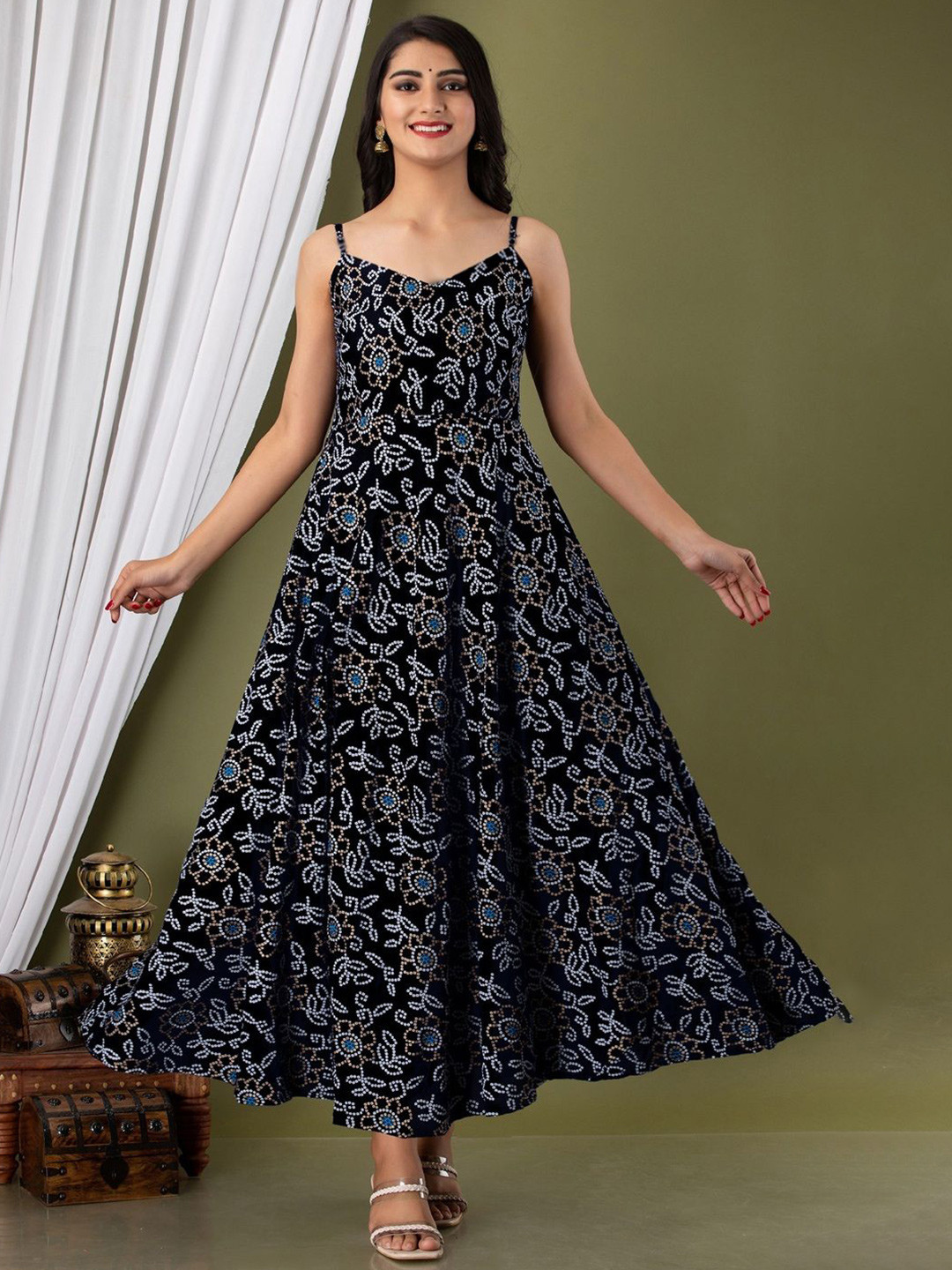 Demirner Women Floral Printed Fit & Flare Maxi Dress
