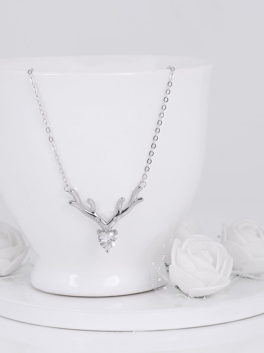GIVA 925 Sterling Silver Cubic Zirconia Deer Solitaire Heart Jewellery Set