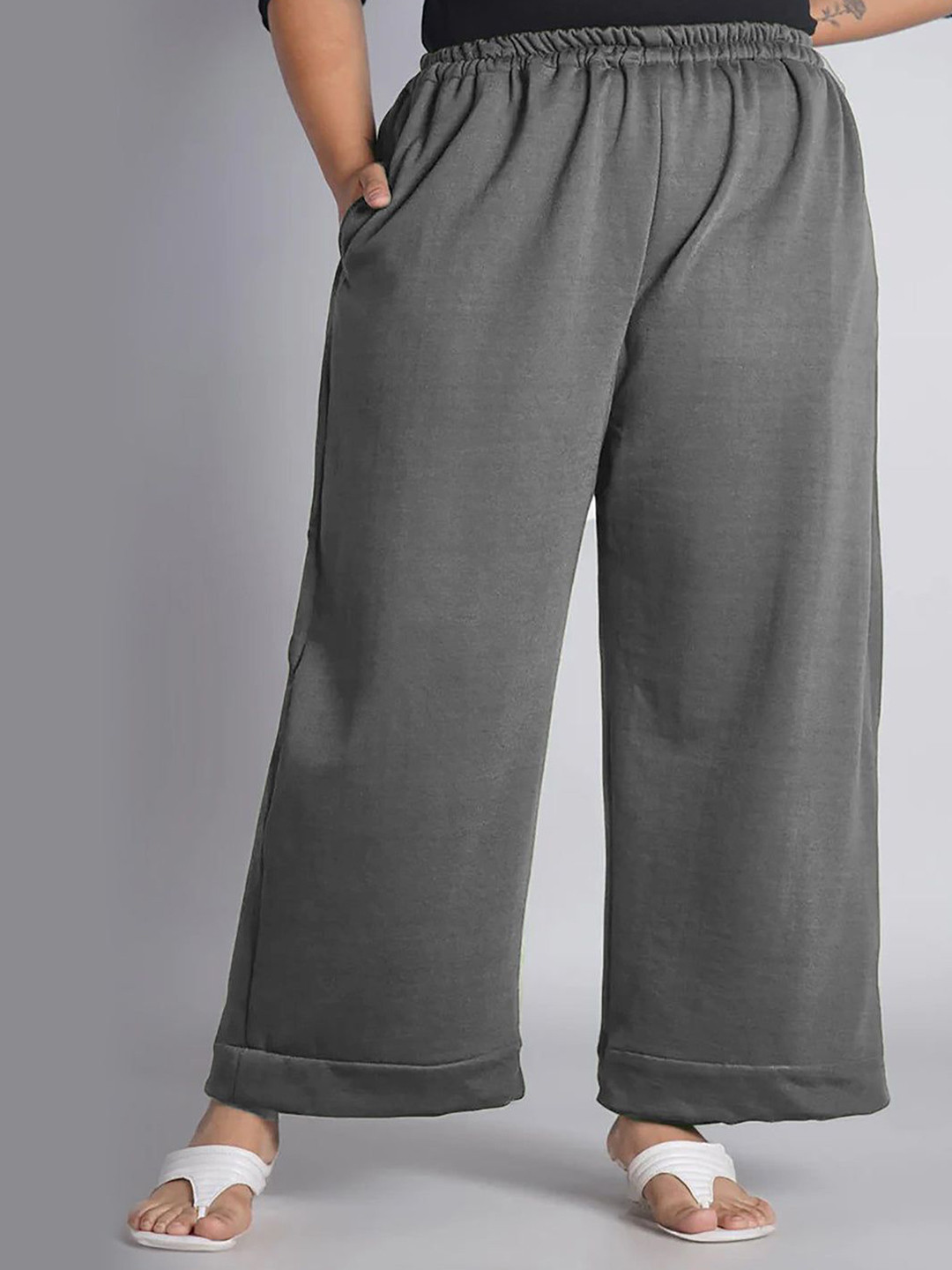 LetsDressUp Women Grey Fleece Palazzo
