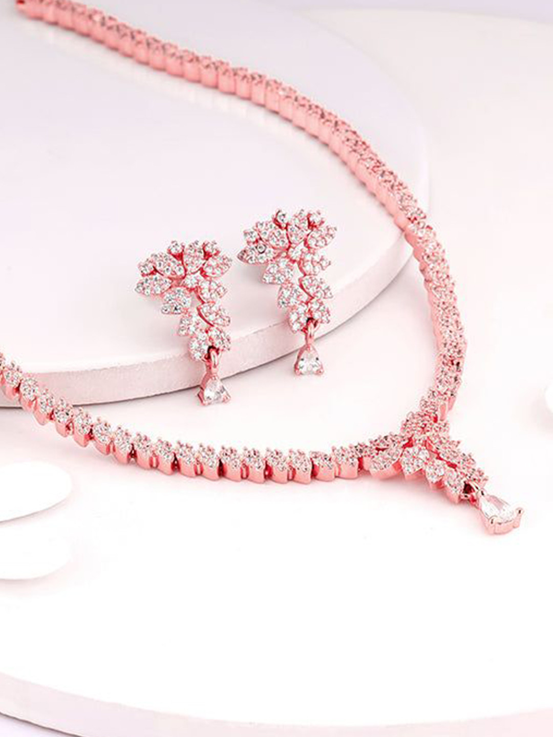 GIVA 925 Silver Rose Gold-Plated Party Wear Cubic Zirconia Studded Jewellery Set