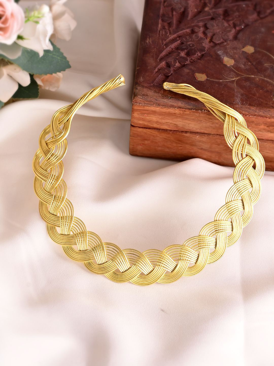 Silvermerc Designs Luxurious Statement Jewelry Brass Gold-Plated Braided Necklace