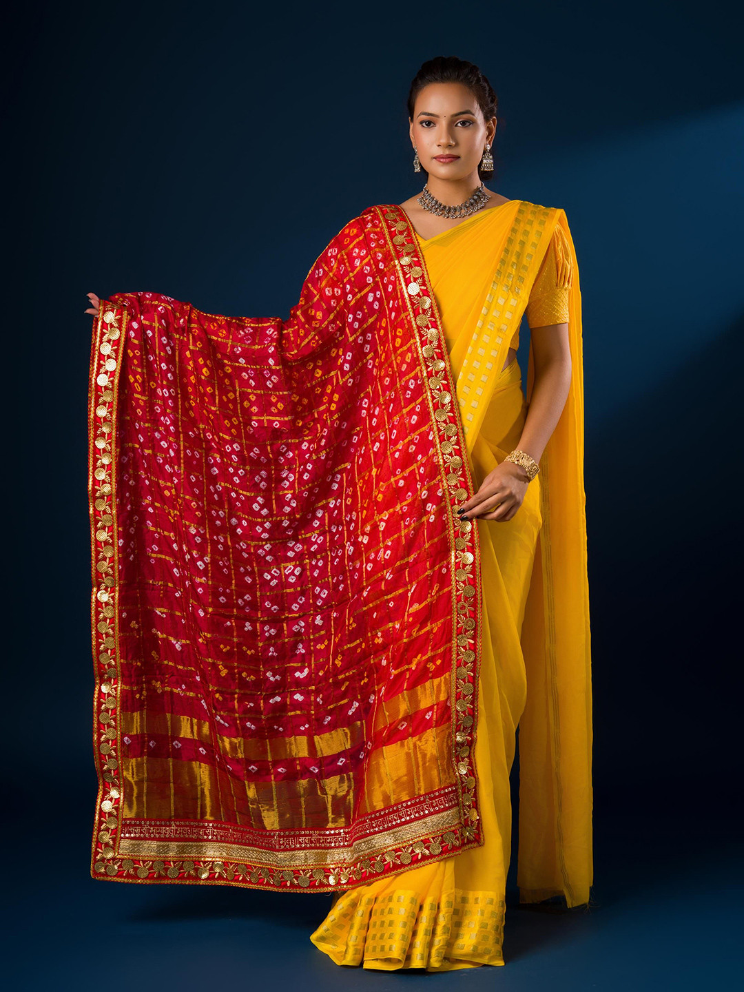 KCPC BANDHANI Bandhej Gotapatti Bandhani Printed Georgette Dupatta