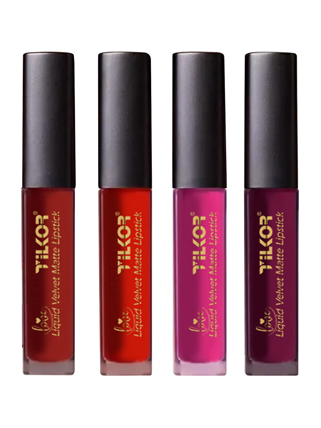 TILKOR Set Of 4 Mini Lightweight Matte Liquid Lipsticks - Rose Red - 1.5 ml Each