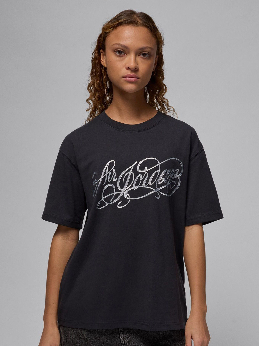 Nike Women Typography Printed Round Neck Drop-Shoulder Sleeves Cotton Casual T-shirt