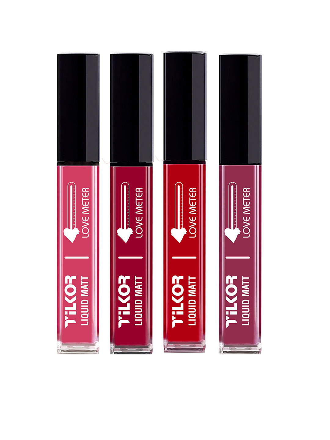 TILKOR Set Of 4 Love Meter Smudge Proof Matte Liquid Lipstick - 6 ml Each Apple Red