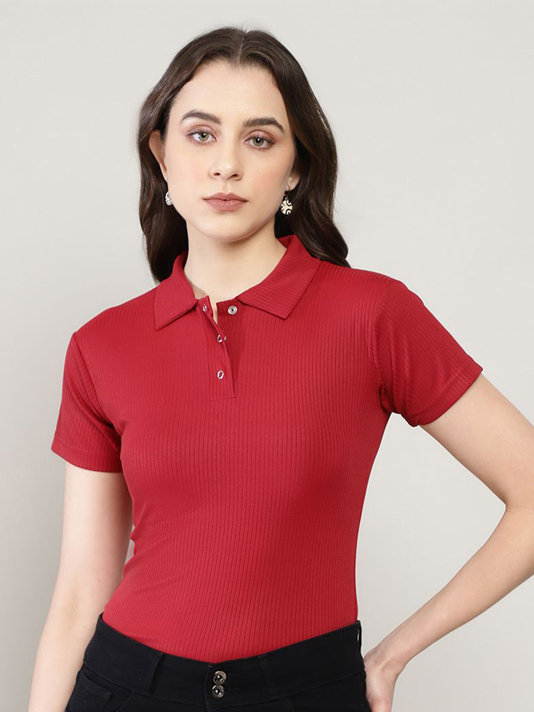 AVANOVA Women Shirt Collar Sheer Fitted Top