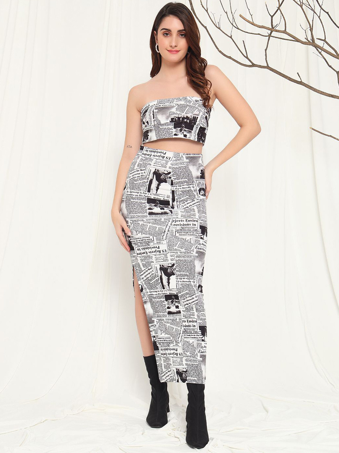 BAESD Printed Off Shoulder Neck Top With Skirt