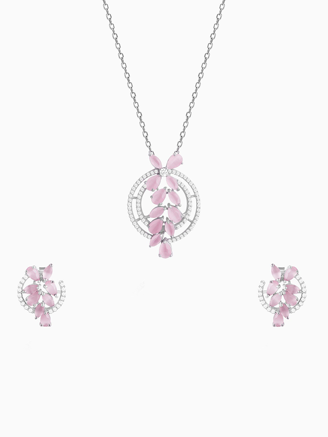 GIVA 925 Serling Silver Rhodium Plated Artificial Stones Studded The Pink Periwinkle Set