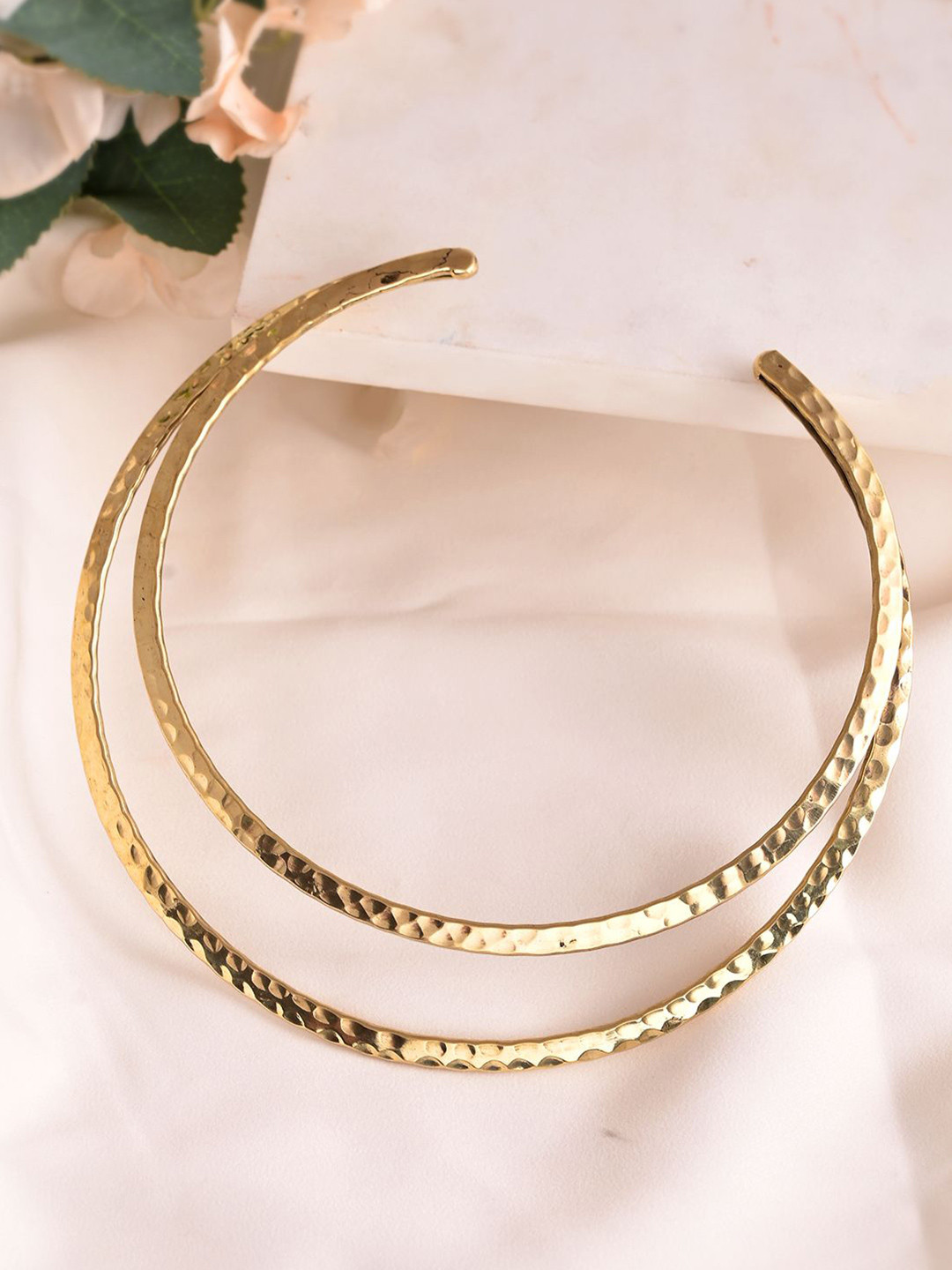 Silvermerc Designs Brass Gold-Plated Elegant Hammered Collar Necklace