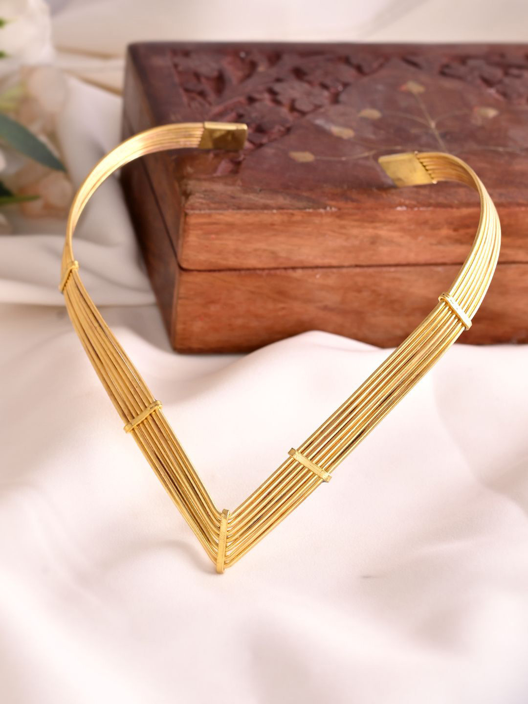 Silvermerc Designs Brass Gold-Plated Multi-Strand V-Shaped Necklace