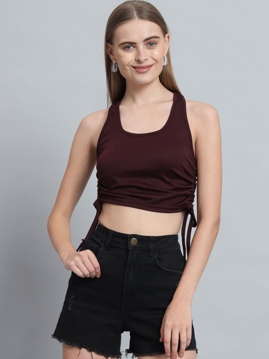 ND & R Women Sleeveless Solid U Neck Crop top