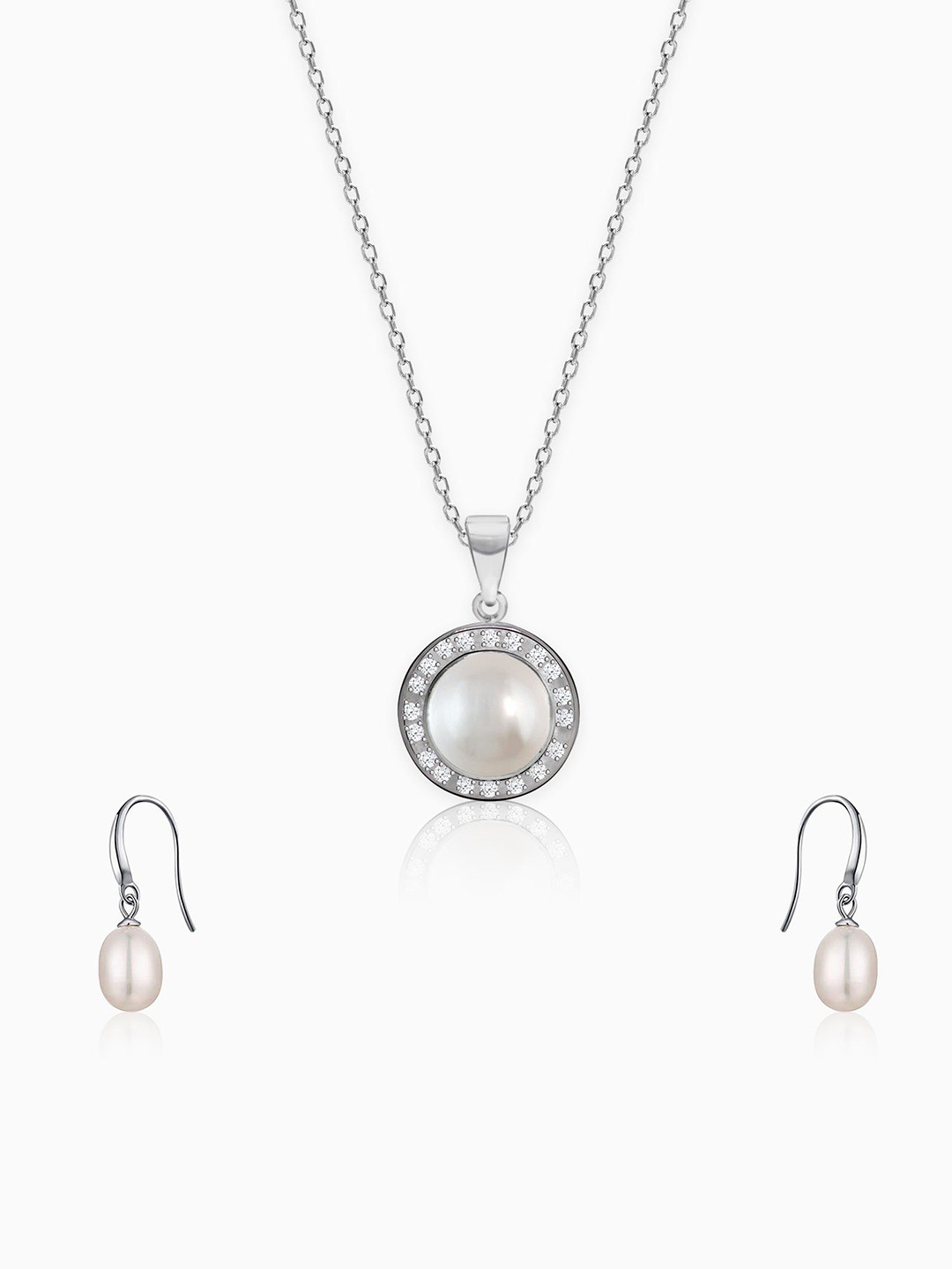 GIVA 925 Sterling Silver Rhodium-Plated Never Enough Zircon-Studded & Pearls Jewellery Set