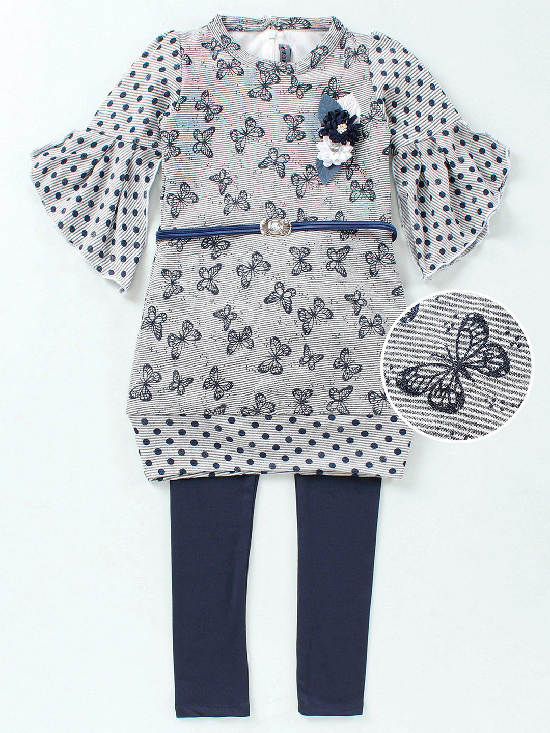 Enfance Girls Printed Round Neck Top With Leggings