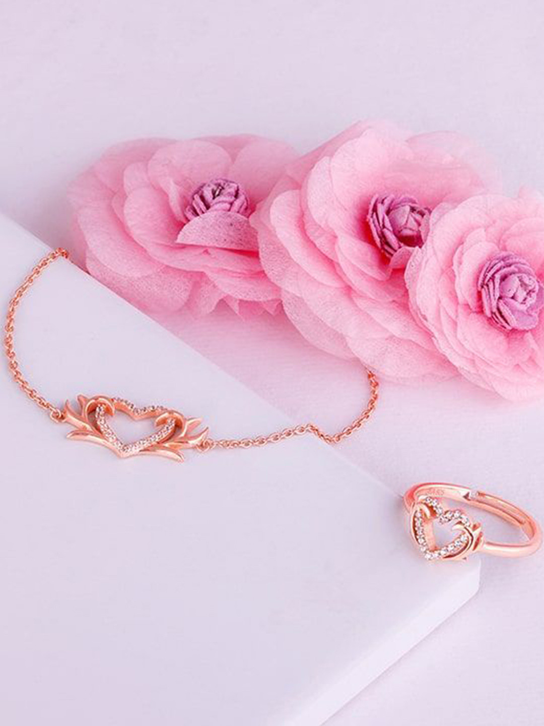 GIVA 925 Silver Rose Gold-Plated Cubic Zirconia Intertwined In Love Jewellery Set