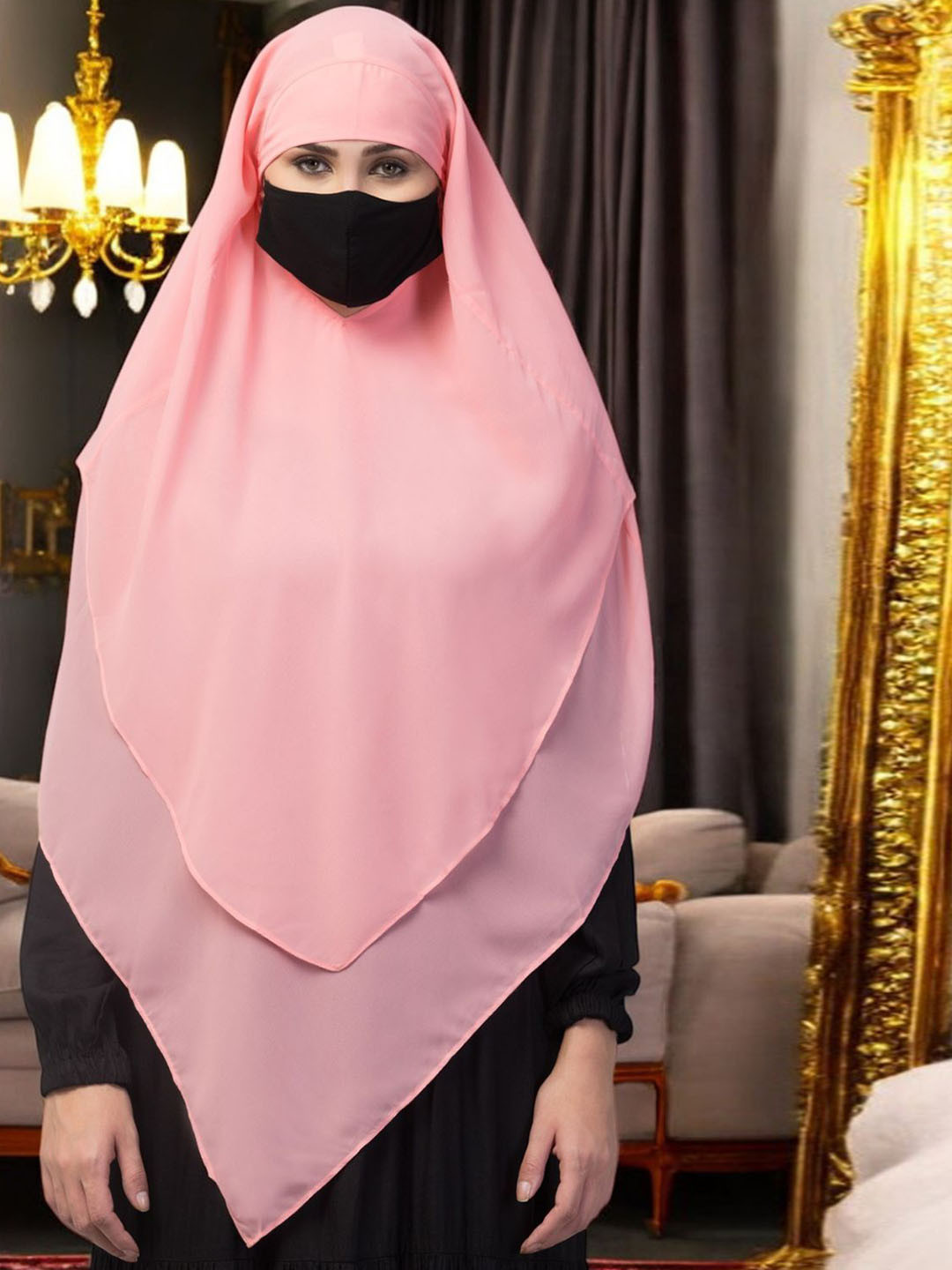 MUSHKIYA Women Solid Layered Triangular Instant Hijab-Khimar Burqa