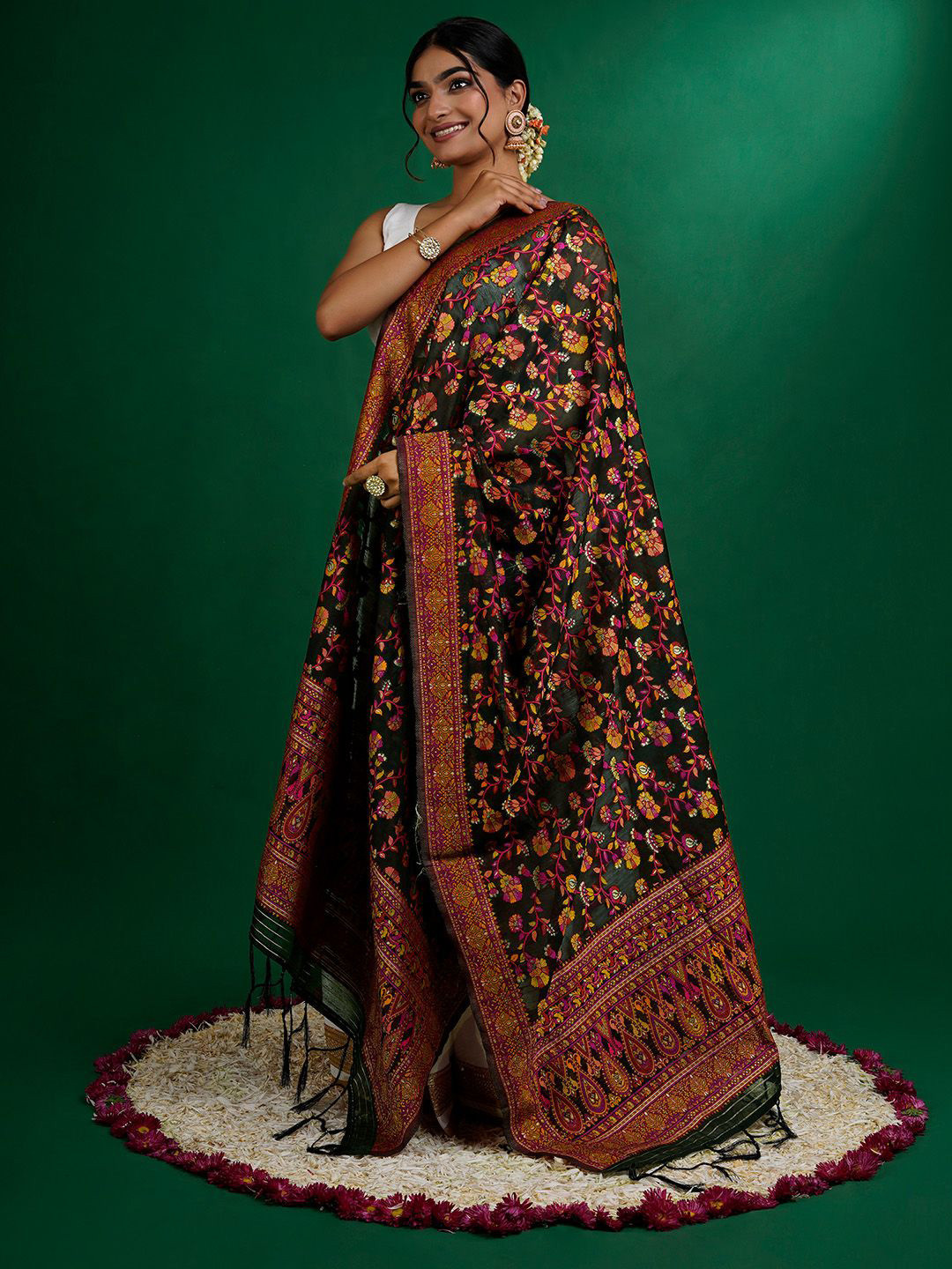 TEEJH Bhagyawati Ethnic Motifs Printed Silk Dupatta