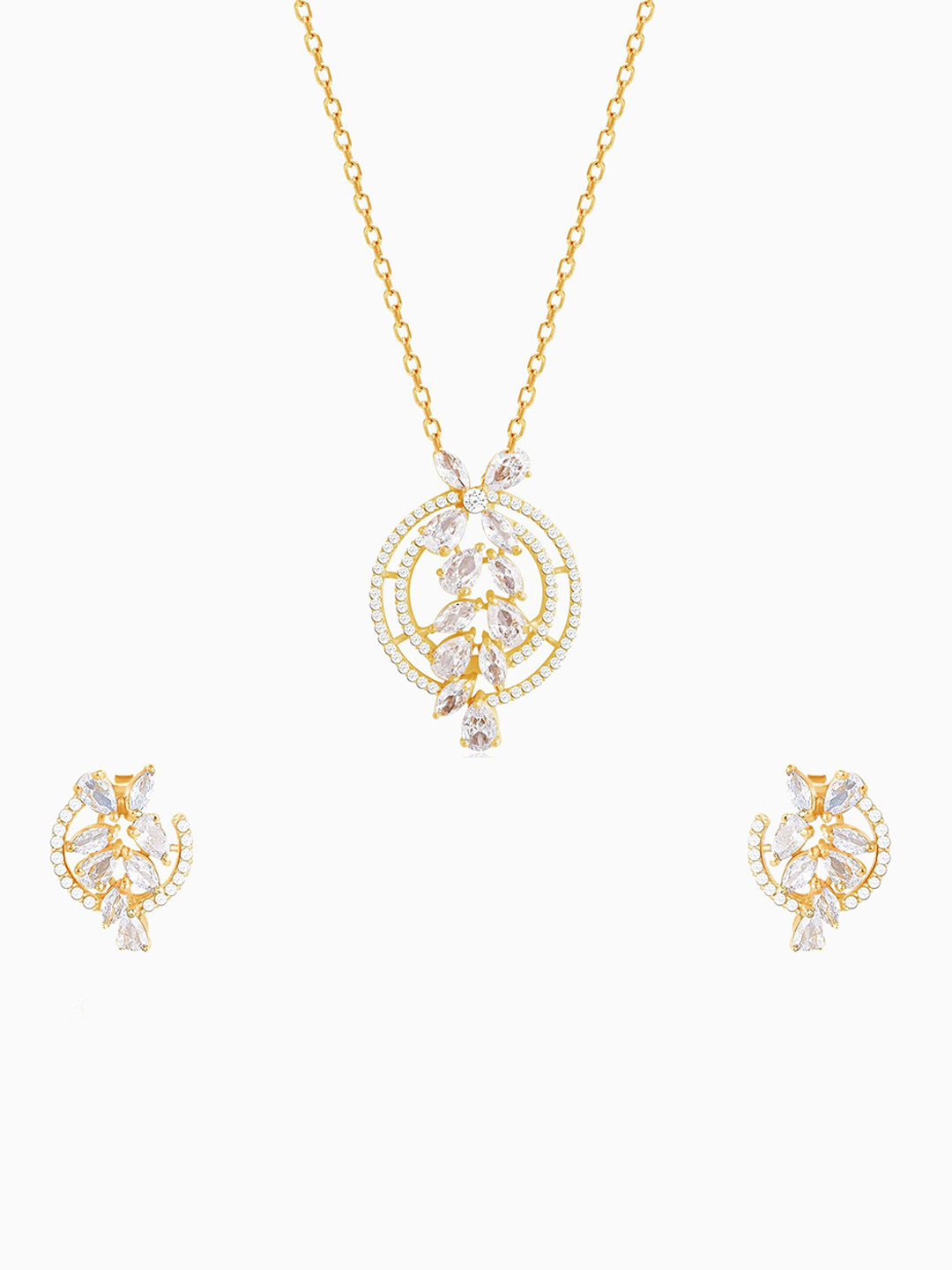 GIVA 925 Sterling Silver Gold-Plated Cubic Zirconia The White Periwinkle Set