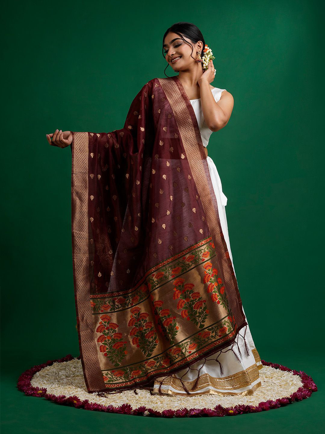 TEEJH Champakali Woven Design Dupatta with Zari