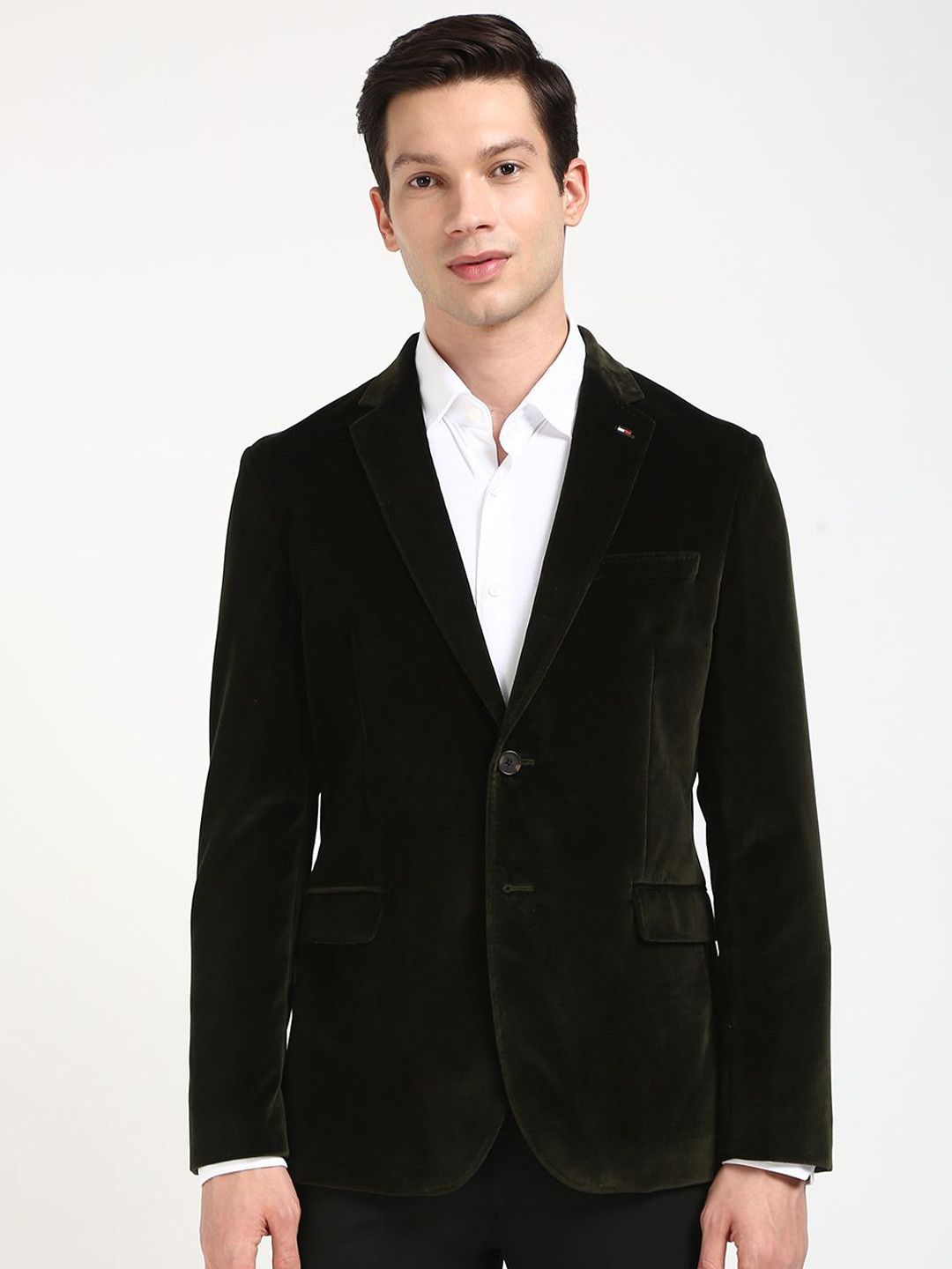 Tommy Hilfiger Notched Lapel Velvet & Cotton Single-Breasted Casual Blazer