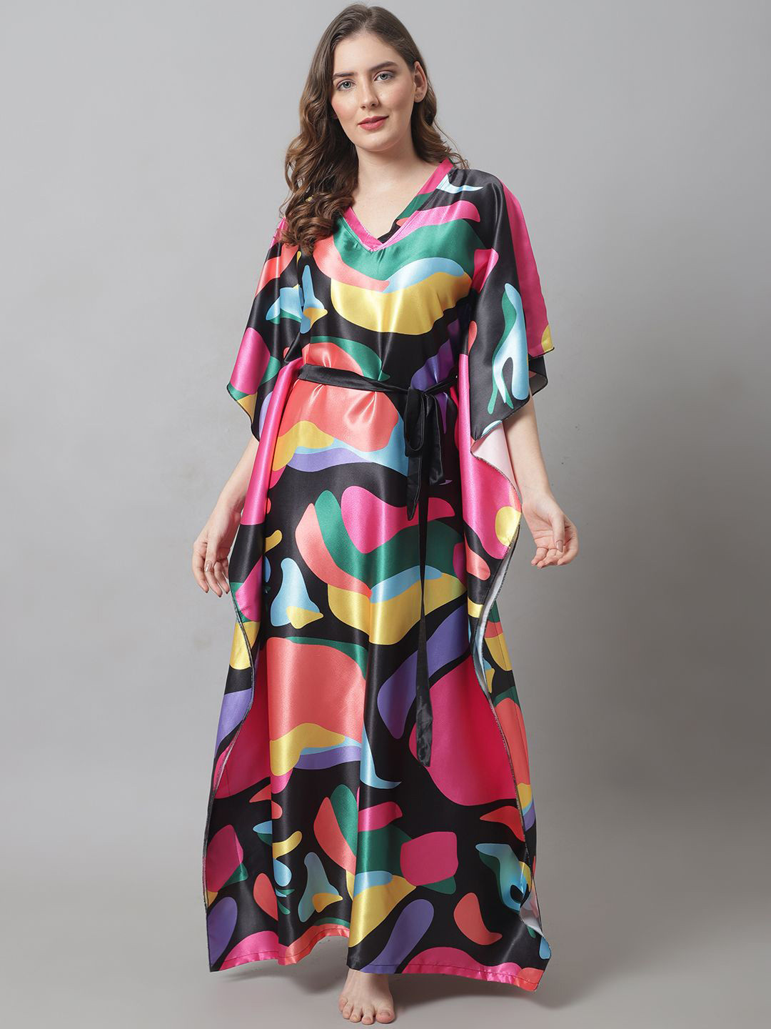 Claura Women Abstract Printed Maxi Nightdress