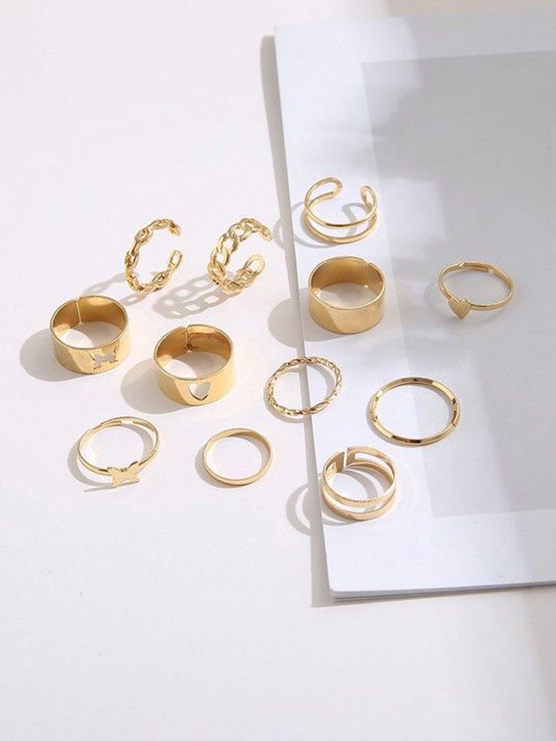 DressBerry Set Of 12 Gold Plated Stainless Steel Adjustable Stackable Finger Rings
