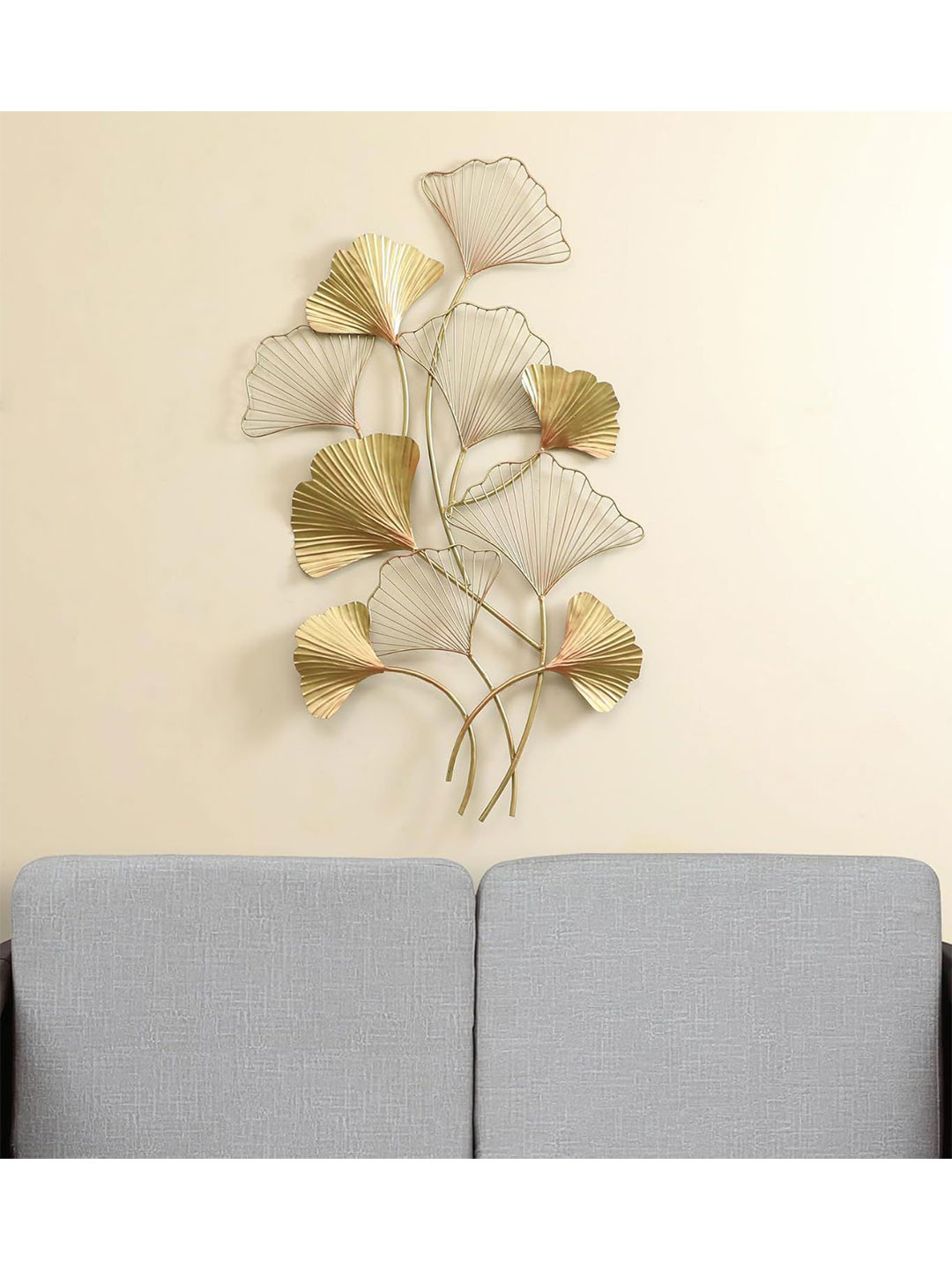 vedas Bayleen Ginko Leaf Metal Floral Glossy Hanging Hall Wall Hangings-38.2In