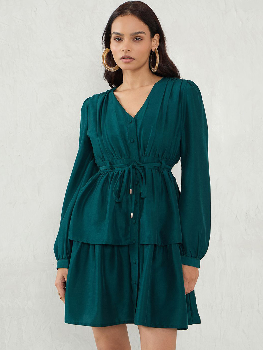 FEMMELLA Women V-Neck Fit and Flare Mini Dress