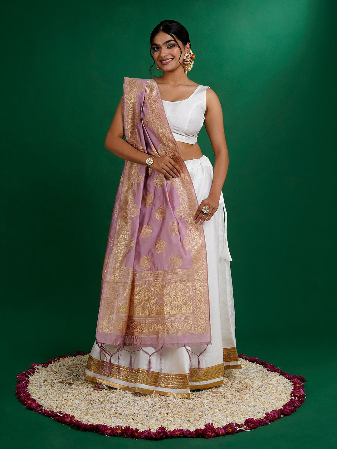 TEEJH Devi Floral Woven Design Dupatta With Zari