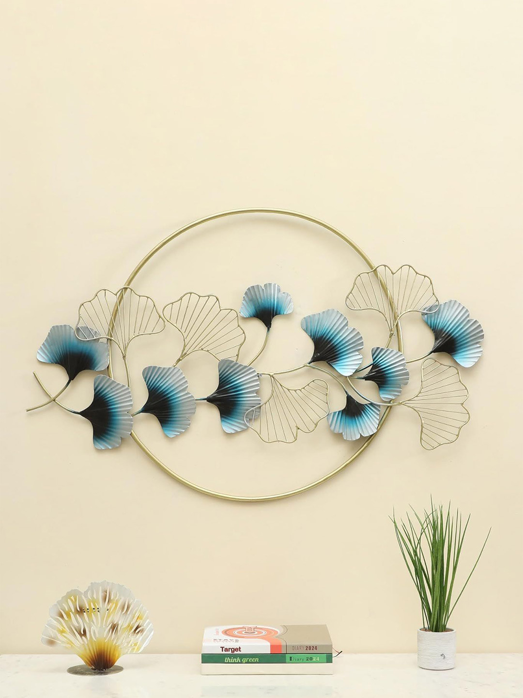 vedas Maanav Ginko Leaf Metal Floral Matte Hanging Hall Wall Hangings-23In