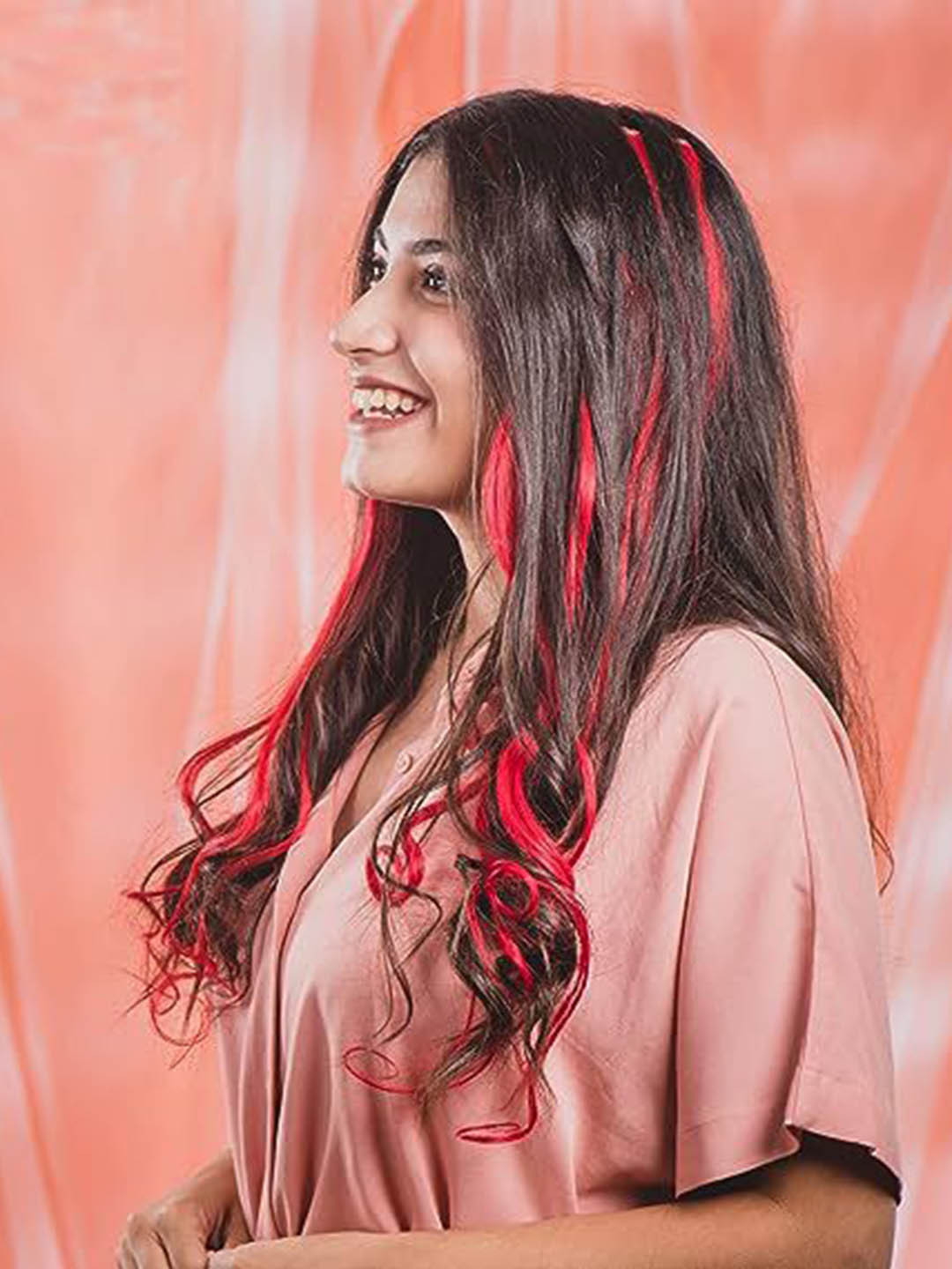 CRIBE Set Of 4 Clip-In Coloured Strand Straight Hair Extension - Red - 22 Inch