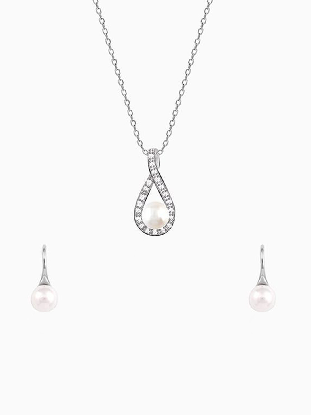 GIVA 925 Sterling Silver Rhodium-Plated Dazzling Pearls Set With Link Chain Jewellery Set