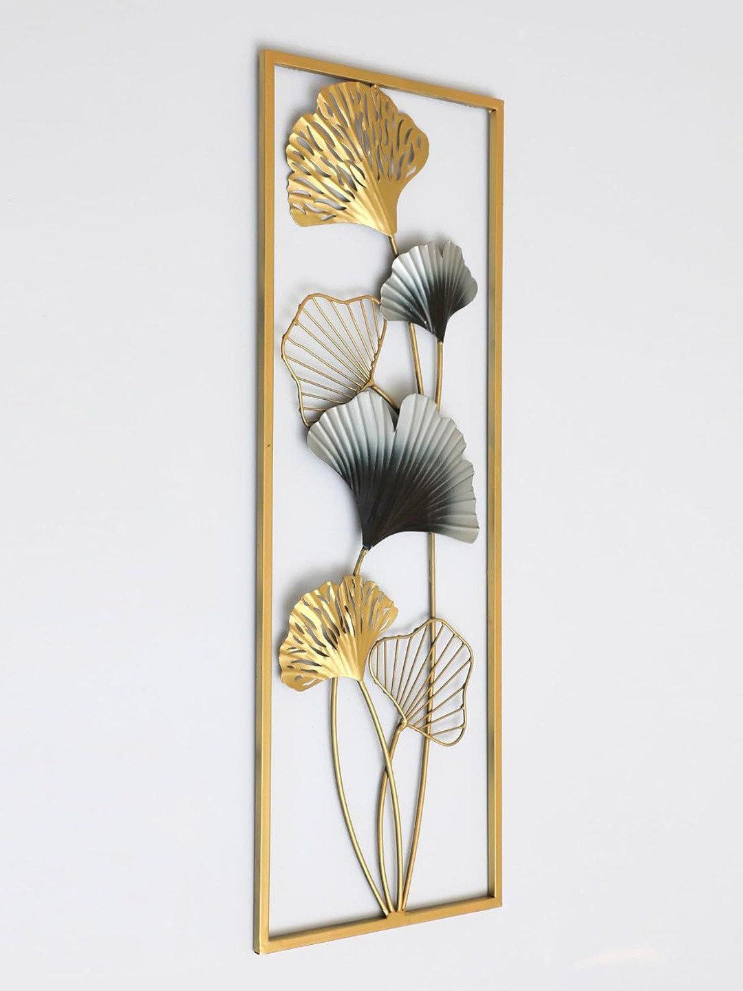 vedas Wayanad Leaf 2 Metal Floral Matte Hanging Hall Wall Hangings-30In