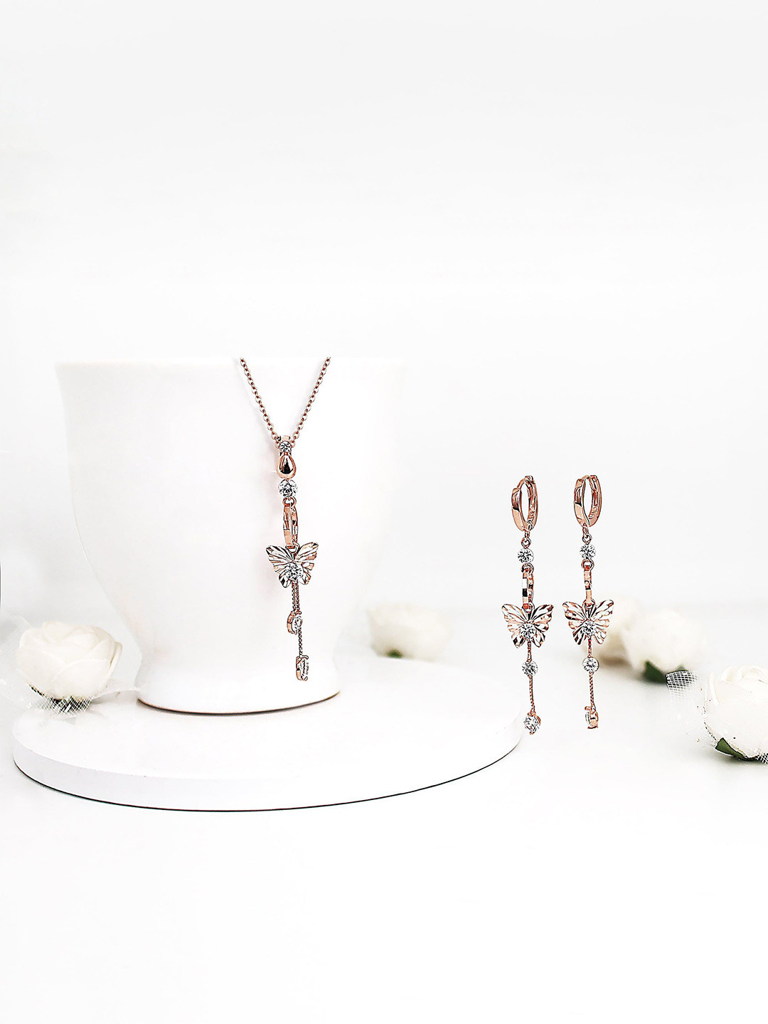 GIVA 925 Sterling Silver Rose Gold-Plated Charming Butterfly Set