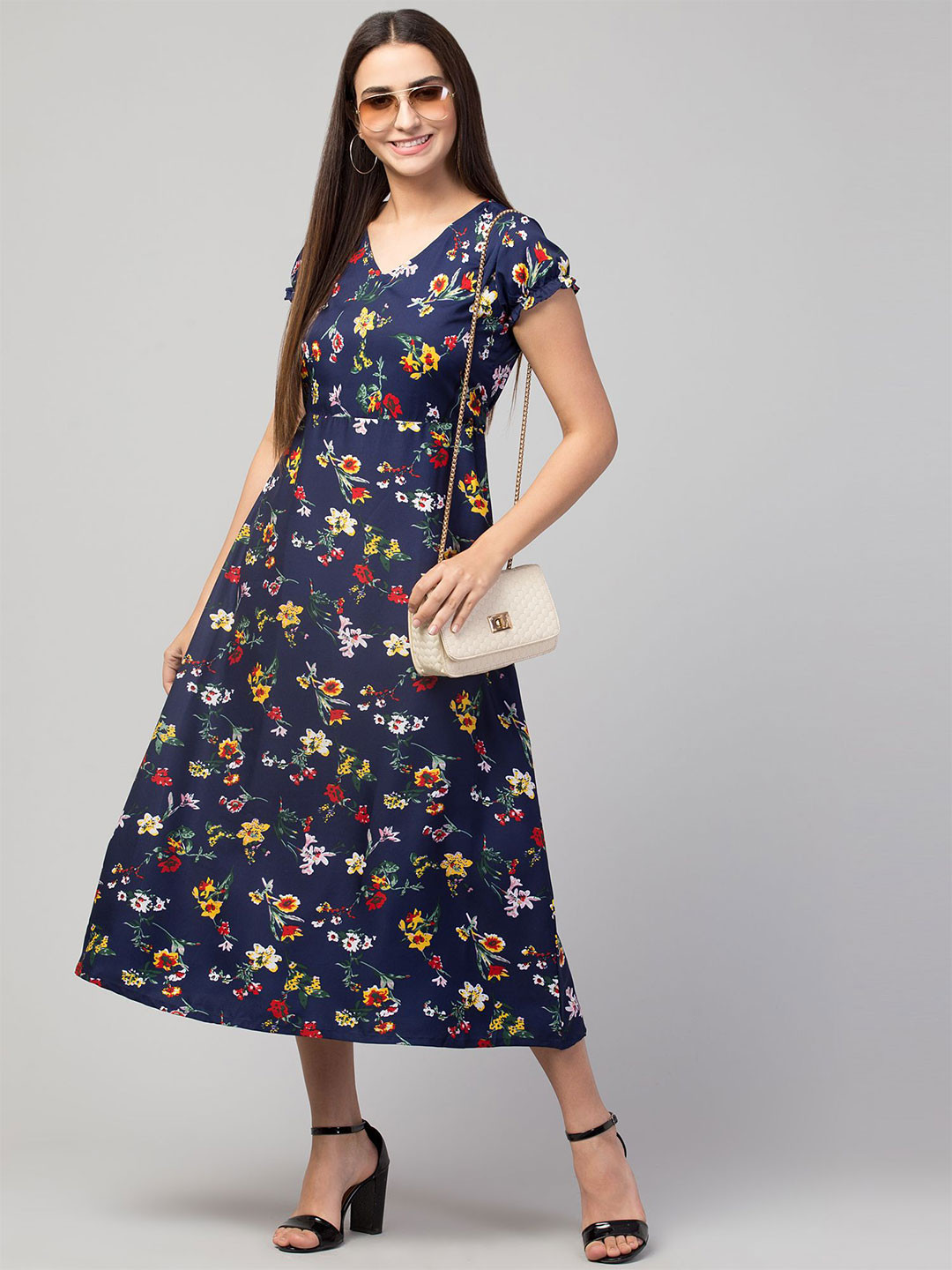 My Swag Women Floral Printed Crepe A-Line Maxi Dress