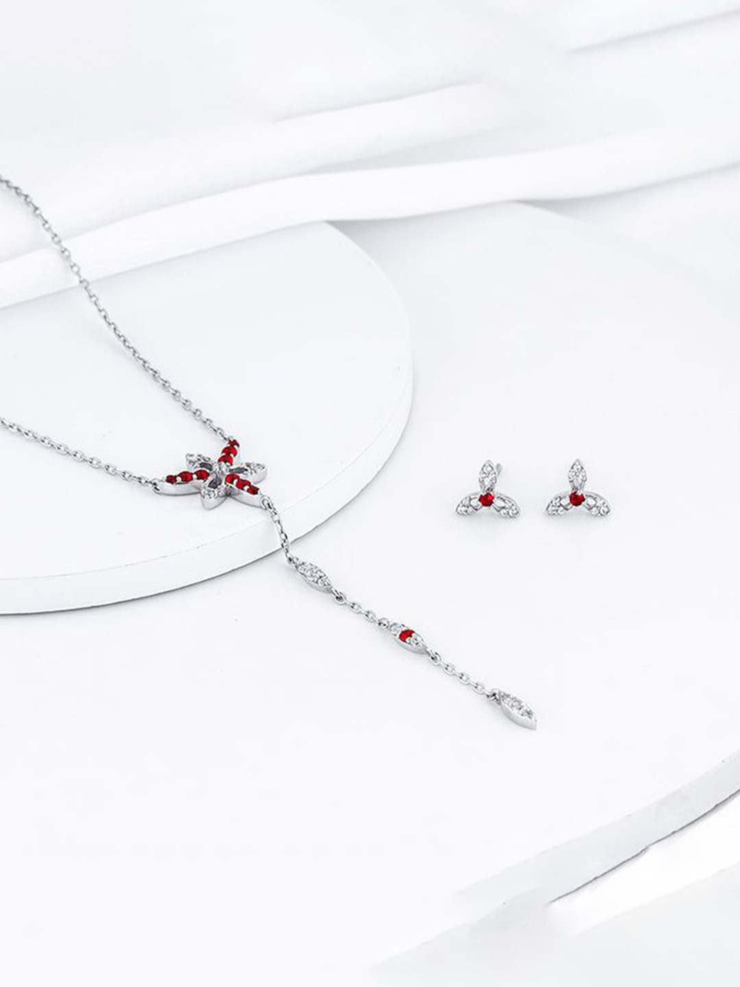 GIVA 925 Silver Cubic Zirconia Studded Heart In Heart Jewellery Set