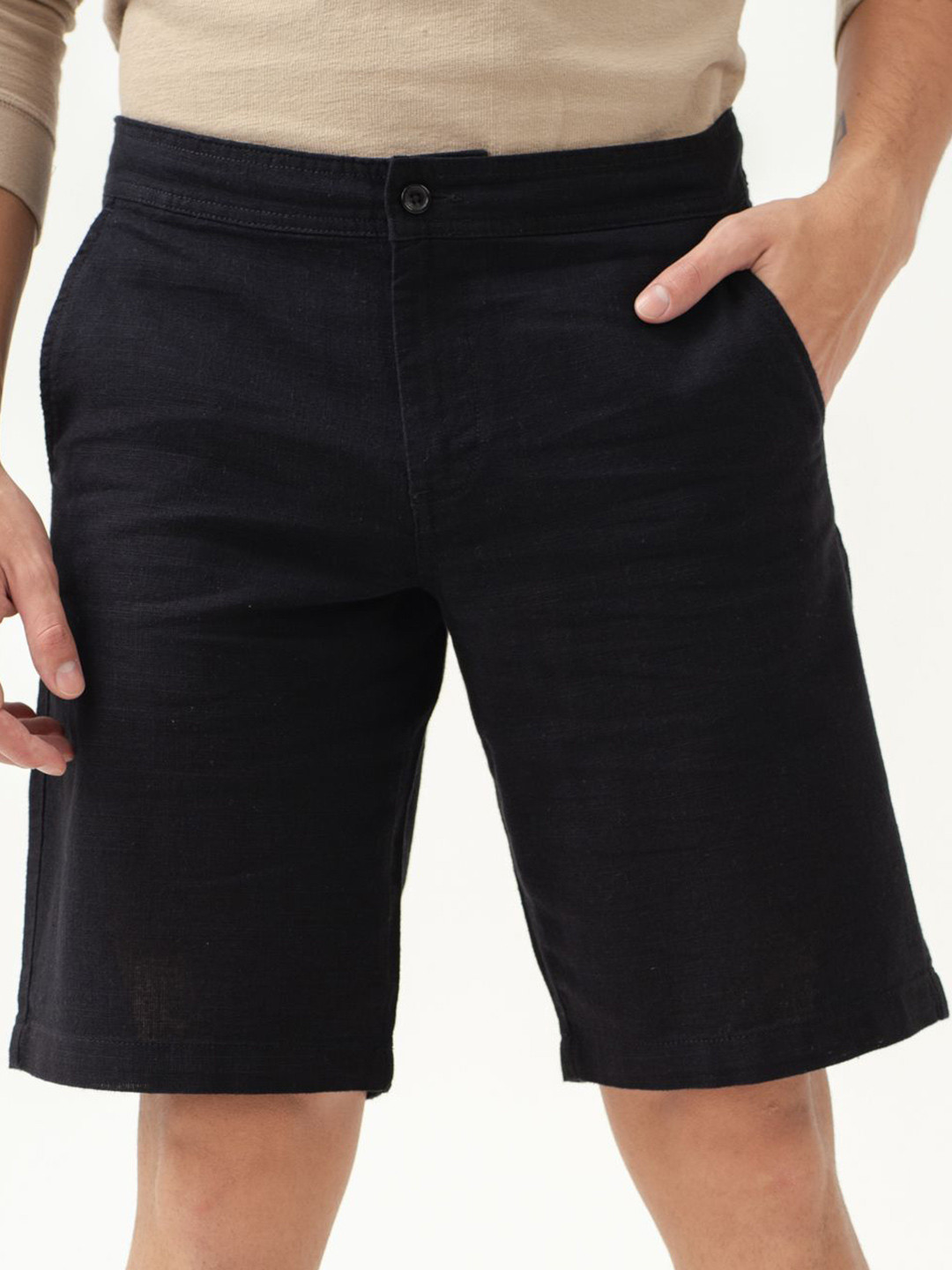 The Pant Project Men Belvidere Black Relaxed-Fit All Day Cotton Lounge Shorts with Drawstring