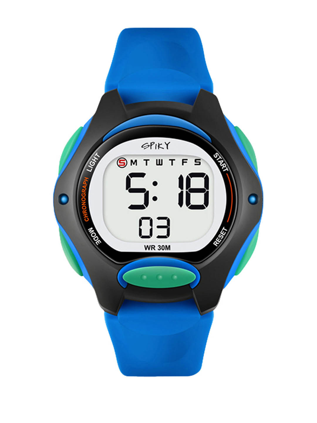 Spiky Unisex Kids White Dial & Blue Straps Digital Multi Function Automatic Watch