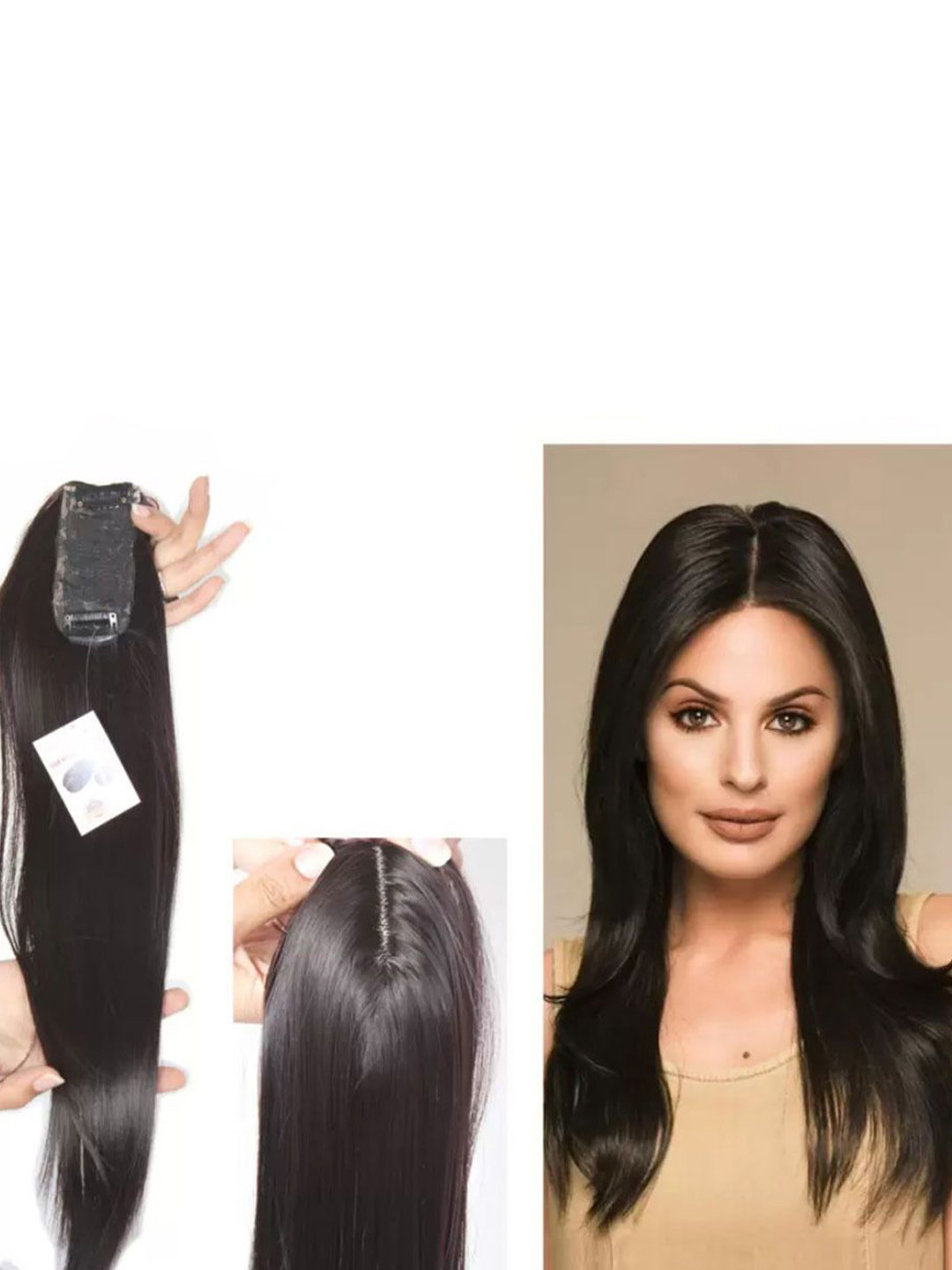 CRIBE Clip-In Straight Scalp Topper Hair Extension - Black - 18Inch