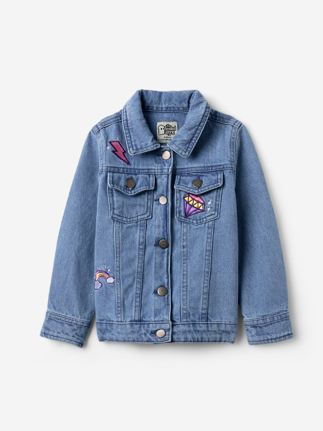 The Souled Store Girls Lightweight Denim Jacket with Embroidered